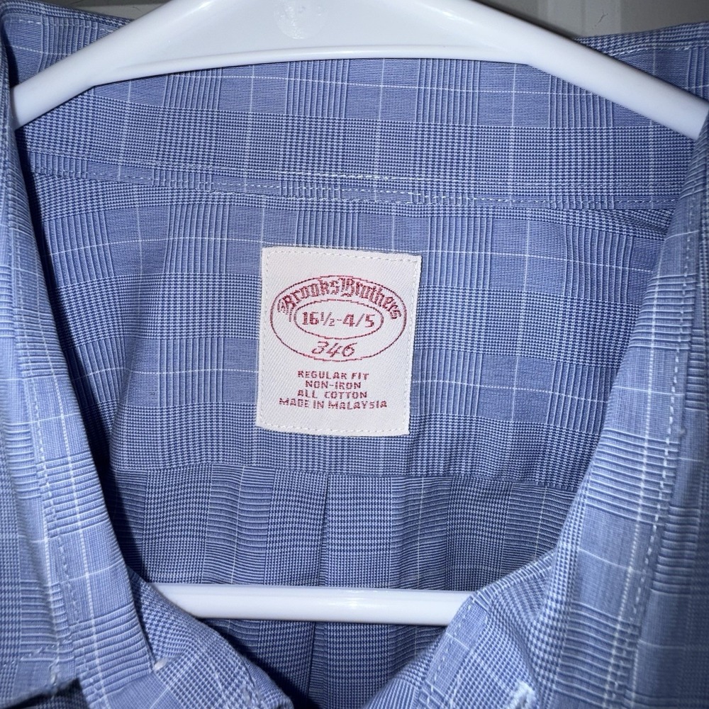 Brooks Brothers 346 Blue Check Dress Shirt 16.5 34/35 Regular Fit